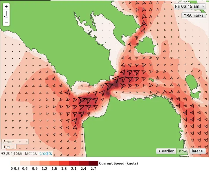 Sail Tactics map of current speed in the San Francisco Bay