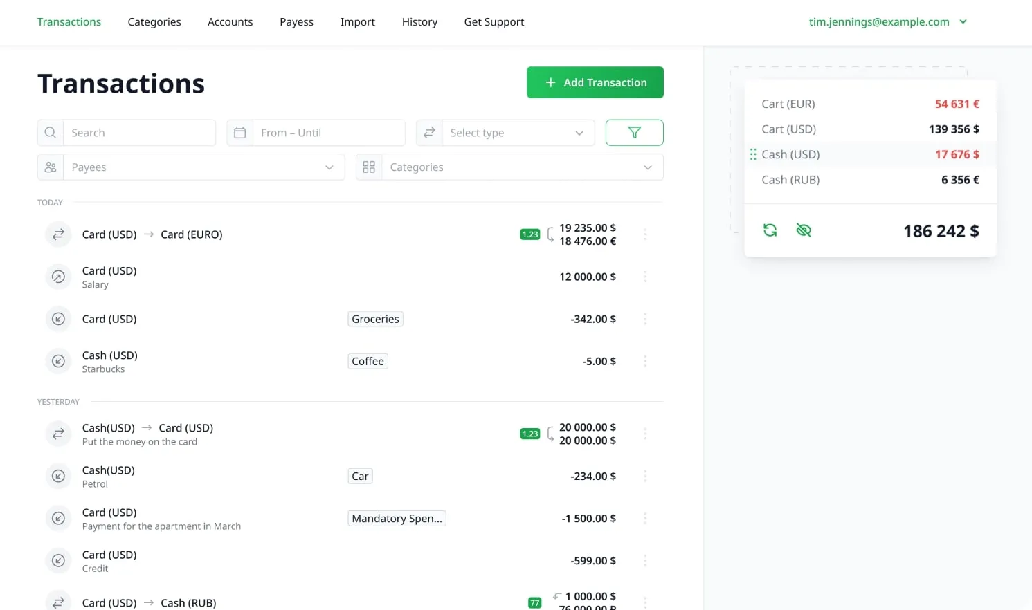 WunderMoney dashboard